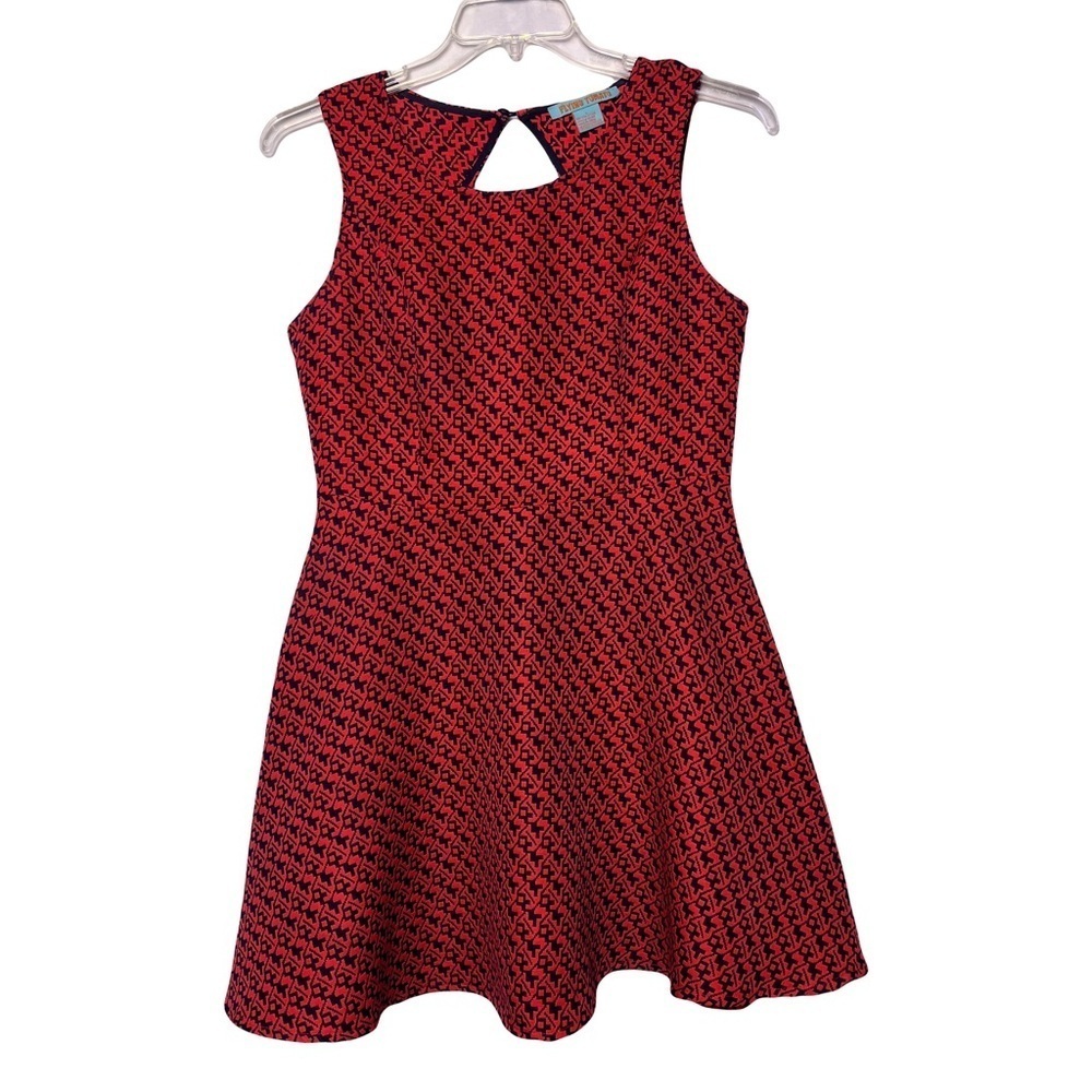 Flying Tomato | Red Navy Jacquard Cut Out Sleeveless Skater Dress, Large